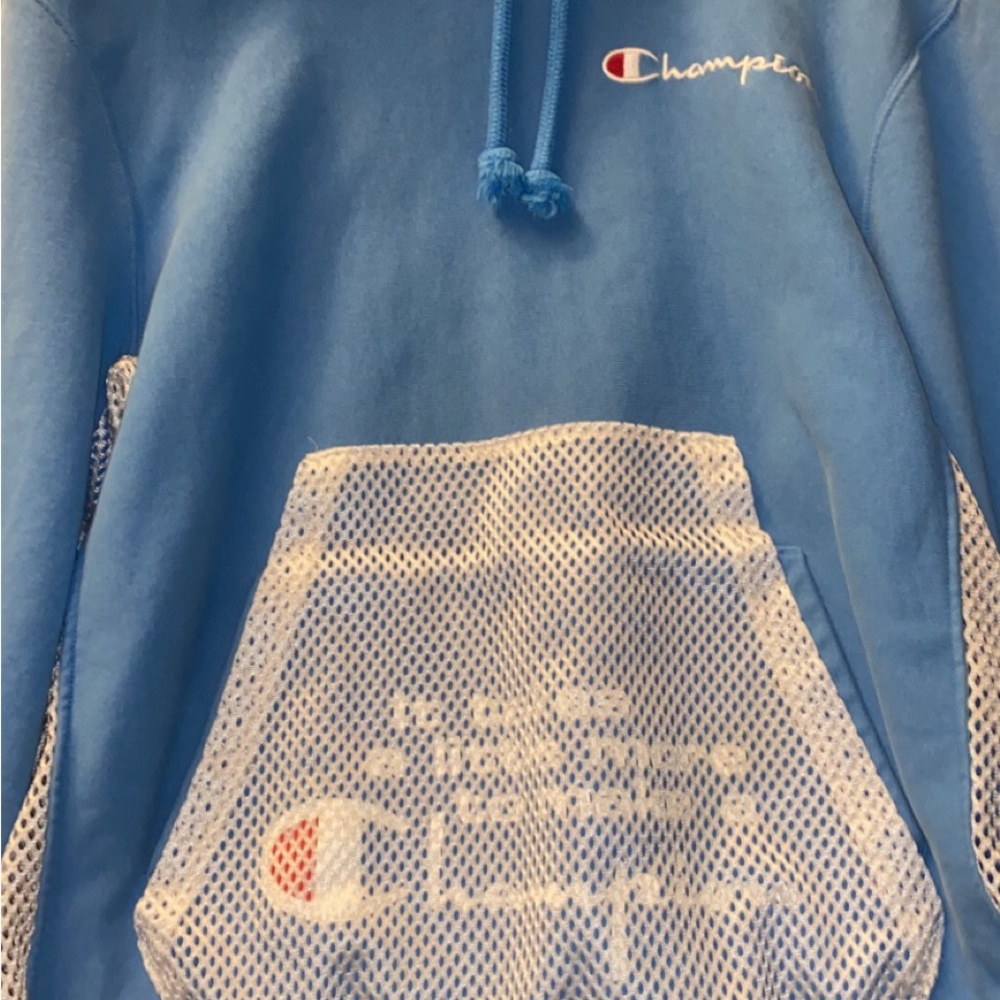 champion baby blue hoodie